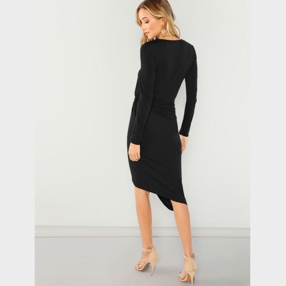 Draped Waist Asymmetric Long Sleeve Casual Dress - Picture 6 of 8